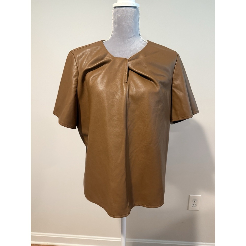Marc New York Faux Leather Short Sleeve Top in Cognac Brown